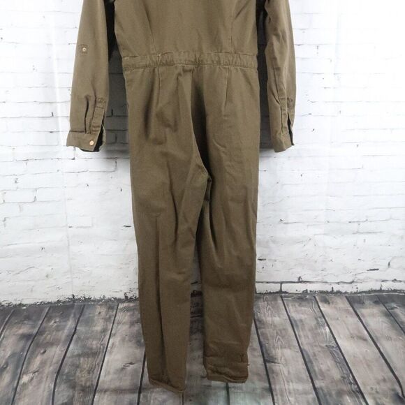 MISSGUIDED BROWN LONG SLEEVE SNAP DOWN FRONT UTILITY JUMPSUIT SIZE 4 - Picture 7 of 8